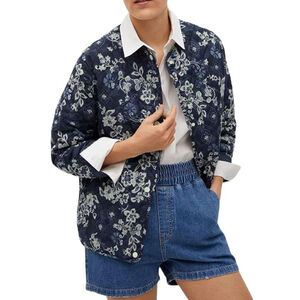 MANGO Printed Quilted Cotton Jacket Floral print Blue White Sz M/L